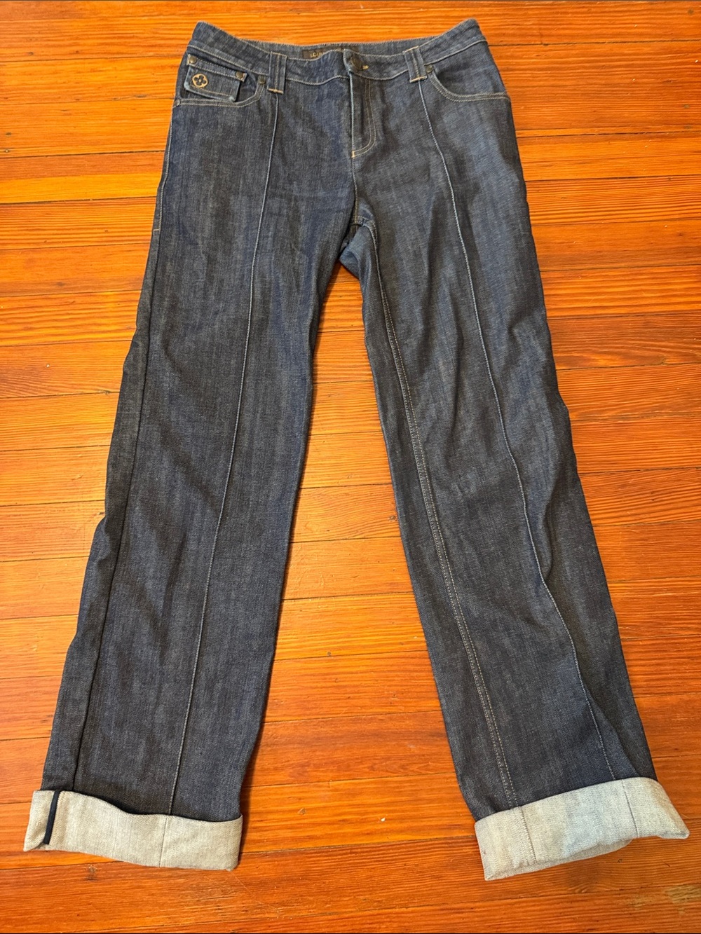 Authentic Louis Vuitton Dark Blue Women's Wide Leg Jeans with Cargo Pockets 40
